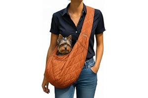 SUSU PET CO. Small Dog Carrier Sling – Copper Brown Hands‑Free 2‑in‑1 Cross‑Body & Handheld Pet Sling for Small Toy Dogs up to 3-8 lb, Parachute‑Grade Rip‑Stop Nylon, Padded Strap & Safety Tether
