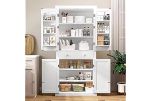 FGNTWP 72” Pantry Cabinet, Kitchen Pantry Cabinet with 6 Doors Shelves & 1 Drawer, Kitchen Cabinets with 4 Door for Dinging Room, Living Room, White