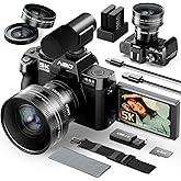 NBD 5K Digital Cameras for Photography,64MP Camara Fotograficas,Travel Vlogging Cameras for YouTube with 180°Flip Screen,16X Digital Zoom,52mm Macro Lens,2 Batteries,64GB TF Card(Black)