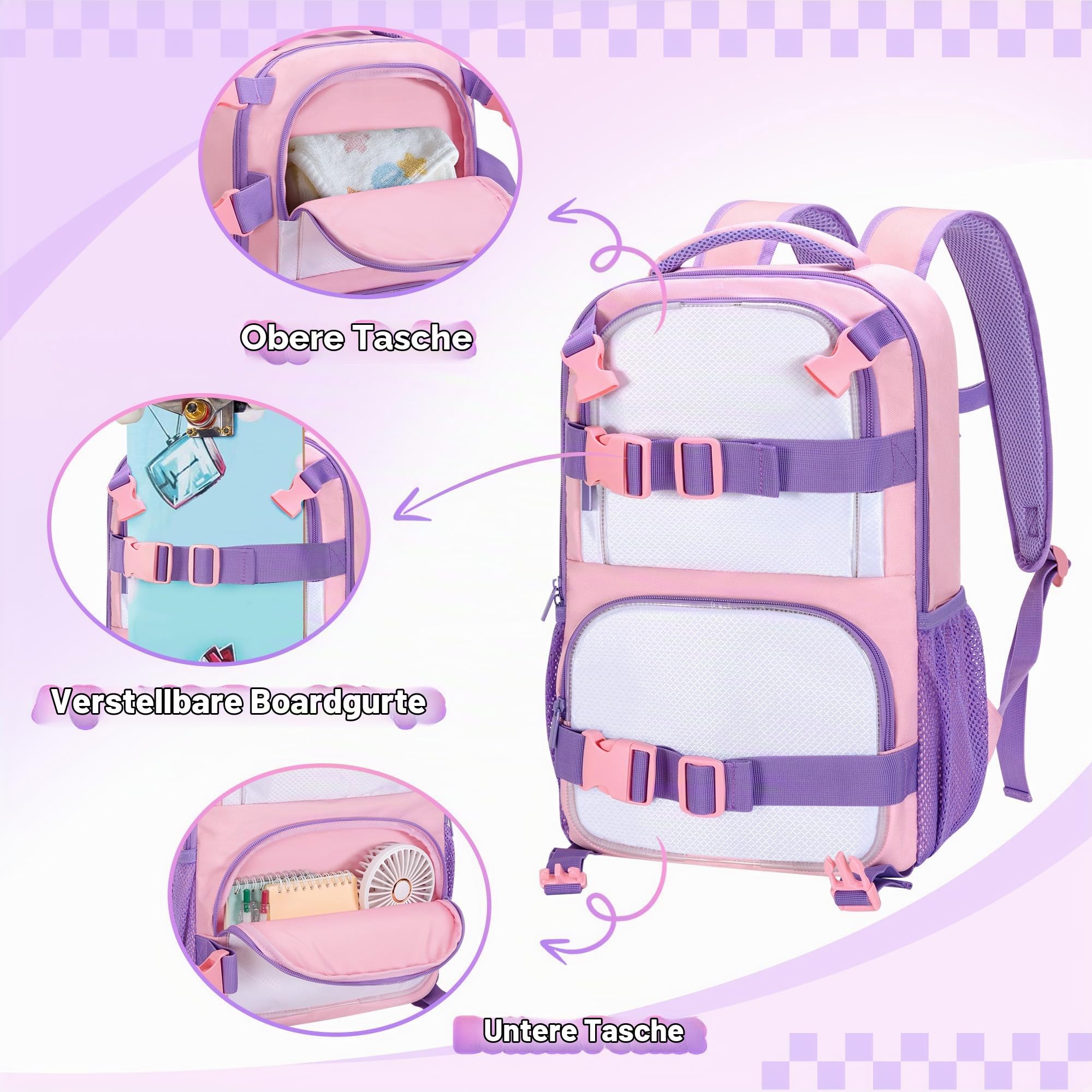 GOBUROS Skateboard Rucksack mit verstellbaren Board Gurten und Helmhalter 2