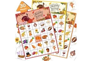 VESPRO 46PCS Thanksgiving Bingo Game Cards for 30 Players Thanksgiving Day Party Games Fall Bingo for Kids Party Classroom Activities