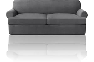 PrinceDeco T Cushion Sofa Slipcover 3 Pieces Sofa Covers for T Cushion Sofa Soft Couch Cover Sofa Slip Covers Furniture Covers with 2 Individual T Cushion Shape Seat Covers Machine Washable, Grey