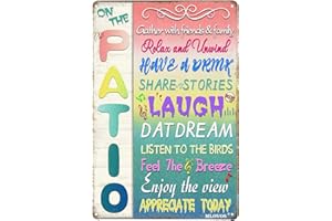 MLOVOS Patio Rules Sign Funny Metal Sign Retro Wall Decor for Home Gate Garden Bars Sign Vintage Tin Sign Decoration 8x12 Inches