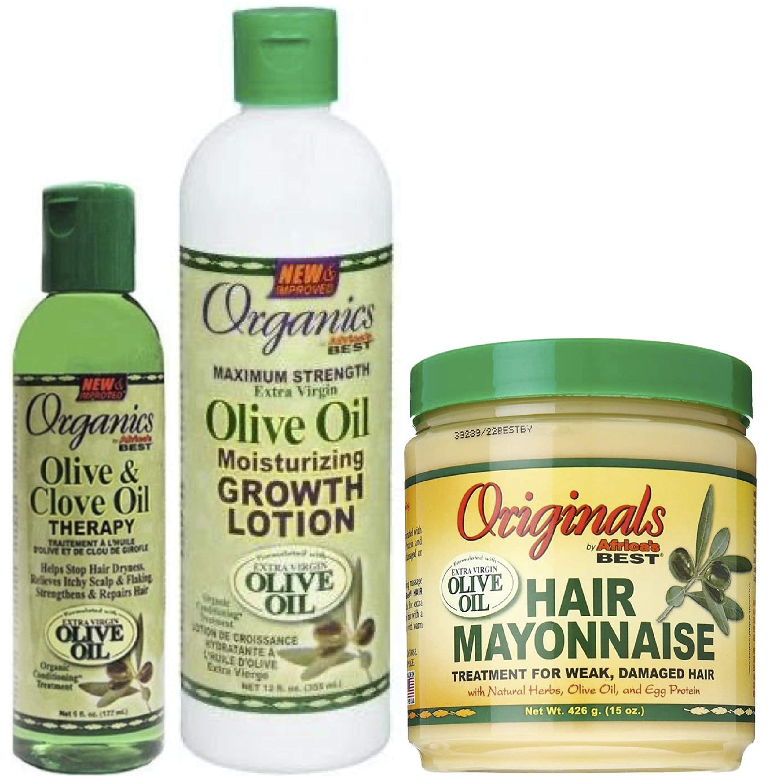 Africa's Best Organics Olive & Clove Oil Therapy, Groth Lotion and Hair Mayonnaise (Set of 3)
