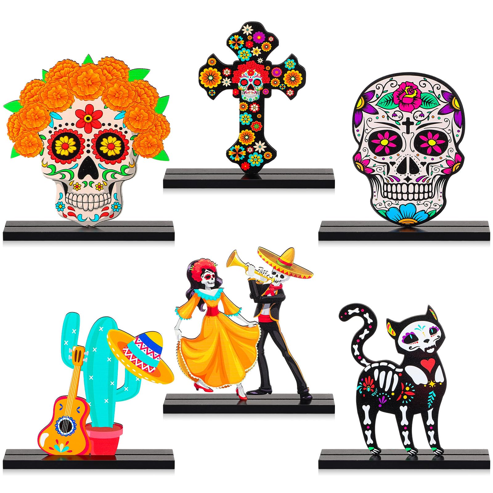 Thyle 6 Pieces Day of The Dead Centerpieces for Parties Wooden Table ...
