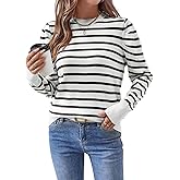 Spriolim Womens Striped Sweater Fashion Puff Long Sleeve Knit Top Casual Crew Neck Pullover Sweaters