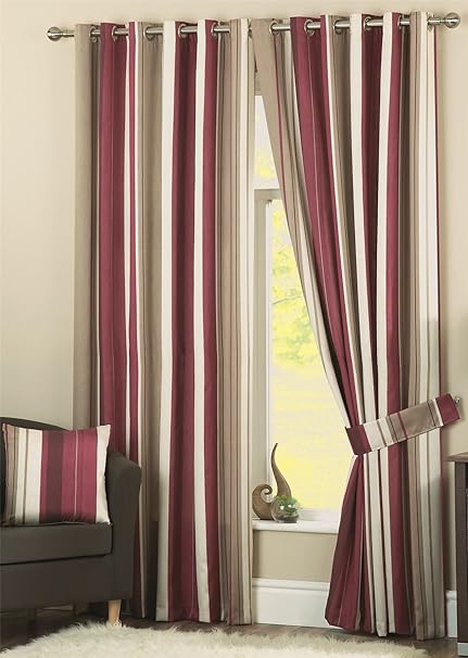 Wilson Striped Lined Curtains 46 X 54 Claret Pink Burgundy Ivory