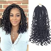 Diha Goddess Box Braids Crochet Hair With Curly Ends 8 Inch | Bohomian Box Braids Crochet Braids 1 Packs 3X Crochet Braids Synthetic Braiding Hair Extension for Black Women