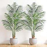 Keeplush Artificial Palm Tree 6ft Tall Fake Palm Tree Indoor Decor with 18 Trunks and Real Bark Design Faux Tropical Areca Palm Silk Floor Plant in Pot for Home Office Living Room Bedroom Decor 2pcs