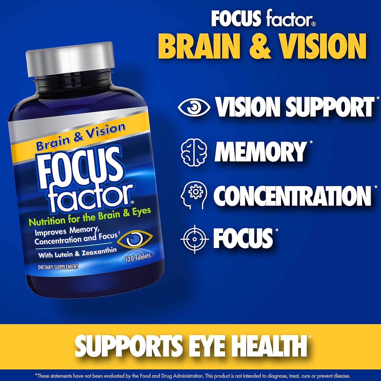 Focus Factor Brain & Vision Eye Vitamin & Mineral Supplement w/Lutein