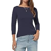 QUALFORT Women’s 3/4 Sleeve T-Shirts Slim Fit Lightweight Casual Tops for Spring Summer 2026