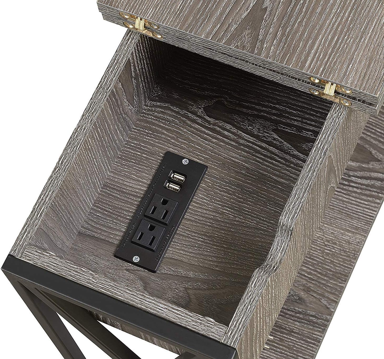 Convenience Concepts Tucson Flip Top End Table with Charging Station, Weathered Gray: Furniture & Decor