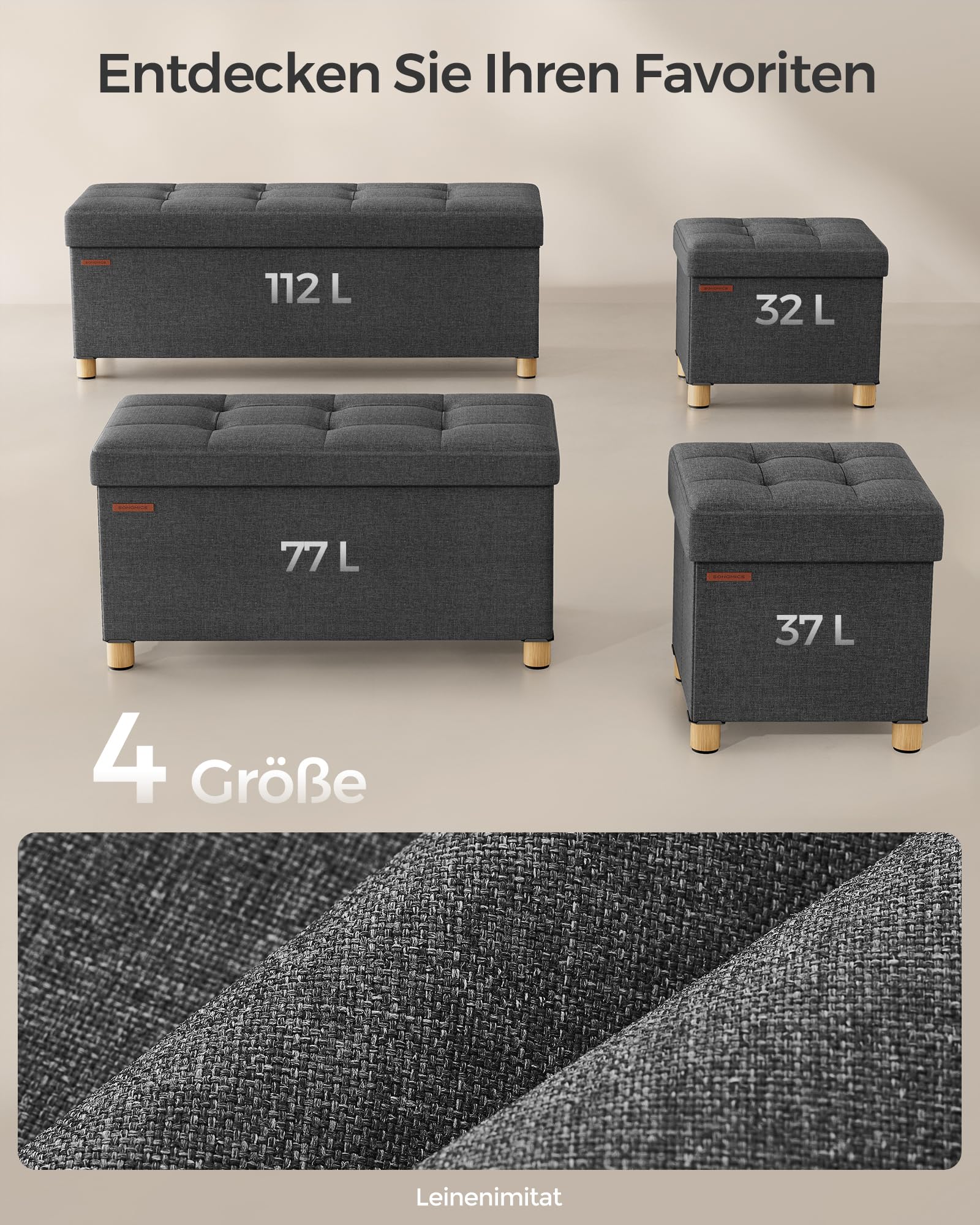 SONGMICS Sitzhocker mit Stauraum, kleine klappbare Sitzbank, 38 x 38 cm Fußbank, Aufbewahrungsbox, bis 300 kg belastbar, für Wohnzimmer Schlafzimmer Schlafsaal, schiefergrau LSF14GYZ 6