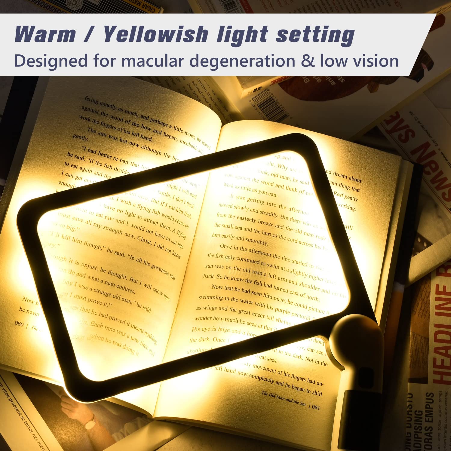 Magnifying Glass with Light, Page 5X Folding Handheld Rectangular Magnifier with 48 Lights for Reading Books & Close Work, Ideal Lighted Magnifying Gift for Low Visions