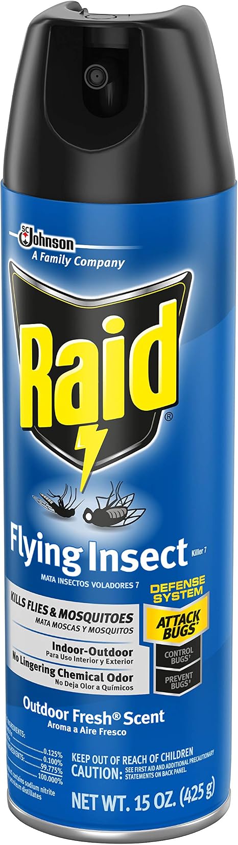 Raid flying insect killer Formula - outdoor Fresh scent active ingredients: permethrin (0.10%), tetramethrin (0.35%), d-cis/tra (046500016608)
