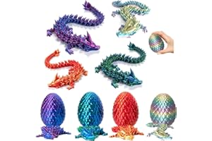 Lyxaof 4Pcs Easter 3D Printed Dragon Egg Basket Essentials Stuffers 3 Inch Crystal Dragon Eggs with Dragon Inside Mini Easter Egg Fillers Full Articulated Dragon Fidget Toys for Adult