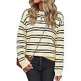 YUCOLEN Womens Striped Sweaters Casual Crewneck Long Sleeve Knit Pullover for Fall Winter