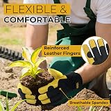 HANDLANDY Men Leather Gardening Gloves XL Yellow-Black Dexterity Breathable view 3