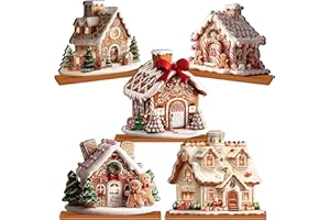 Chunful 5 Pcs Gingerbread Christmas Table Decorations Wooden Gingerbread House Decor Christmas Centerpiece Ginger Bread Village Decorations Winter Tiered Tray Decor with Base for Xmas Home Kitchen