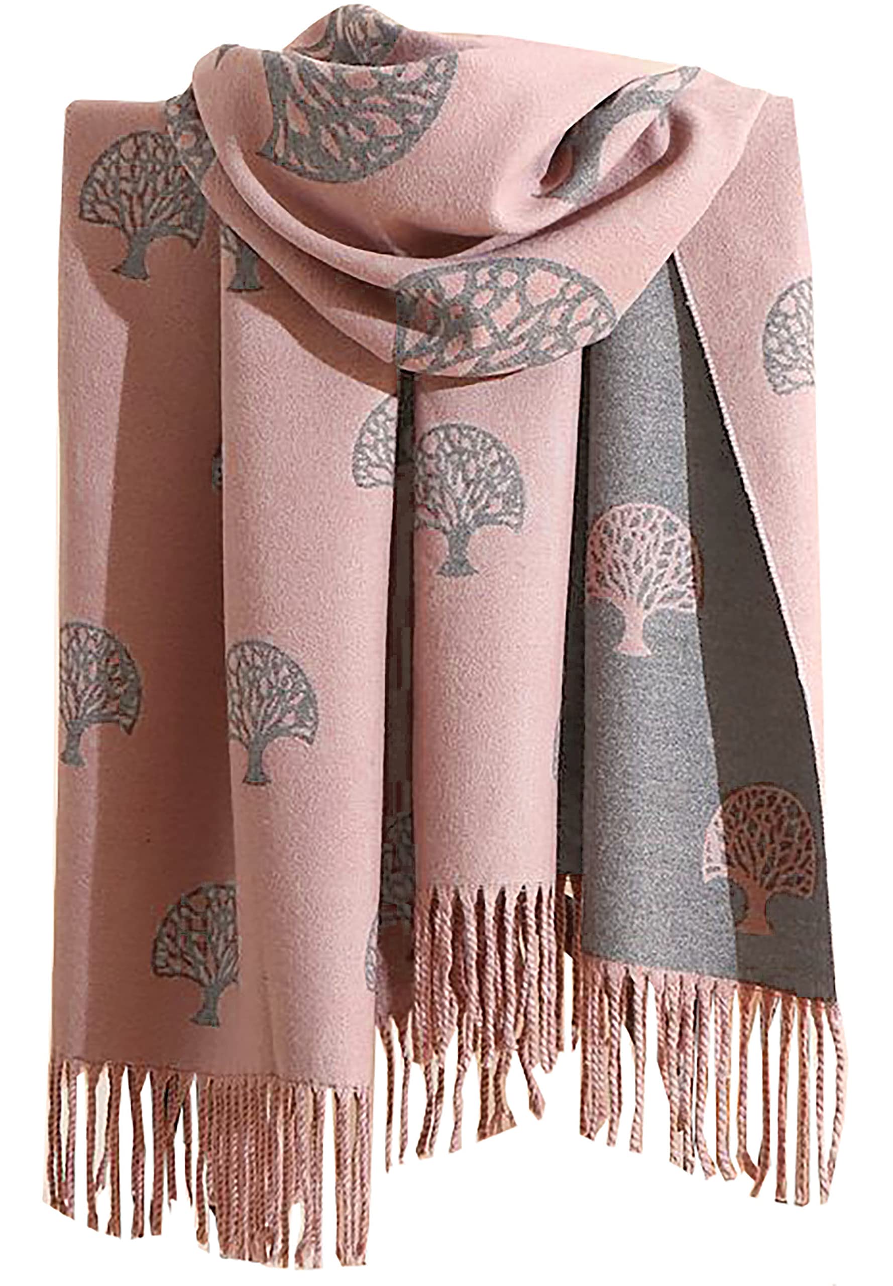 GFM® Women's - Tree of Life - Super Soft Cashmere Texture Ladies Shawl Wrap - Autumn Winter - Baby Pink - (TLIFEshl-BGLB)