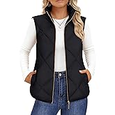 YUCOLEN Women's Quilted Vest Stand Collar Lightweight Zip Padded Gilet Sleeveless Jackets Coats Outerwear with Pockets