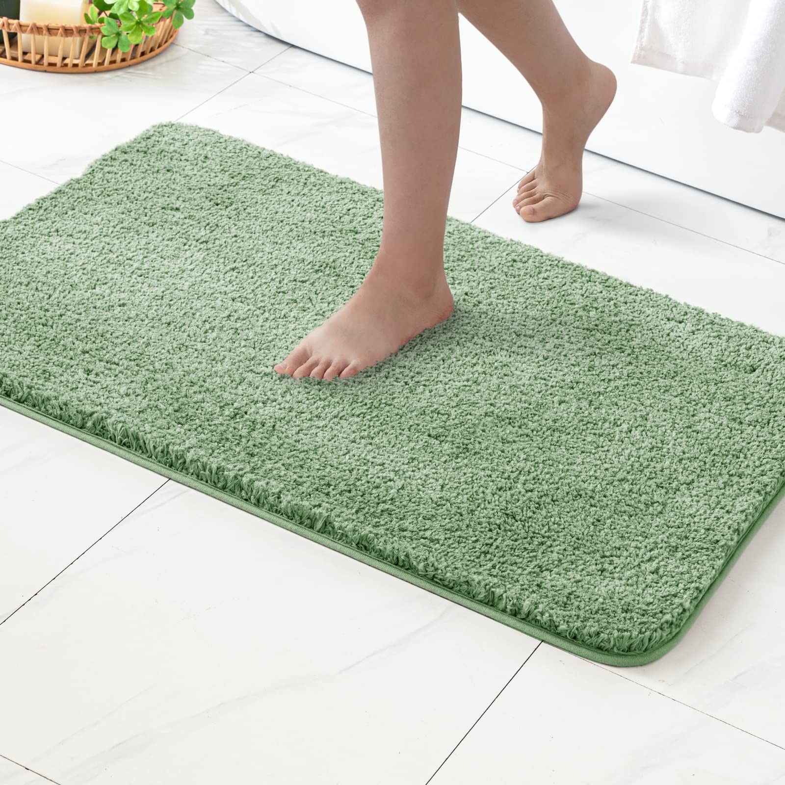 MIULEE Bath Mat Non Slip Absorbent Bathroom Soft luxurious Shower Small Mat Doormat Inside Rugs Kitchen Rugs Carpet Mat Washable for Bathroom Bedroom Kitchen Entrance 60x90 cm Green — image 1