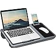 LAPGEAR Home Office Lap Desk with Device Ledge, Mouse Pad, and Phone Holder - Silver Carbon - Fits up to 15.6 Inch Laptops - 