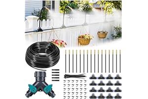 HIRALIY 360° Adjustable Drip Irrigation System 100FT, 1/4" Tubing with 16 Adjustable Copper Nozzles, Automatic Atomizing Wate