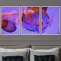 3 Piece Framed Canvas Wall Art Colorful Jellyfish Marine Life Canvas Prints Home Artwork Decoration for Living Room,Bedroom - 16