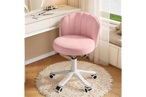 WXJHL Small Round Rolling Desk Chair Armless Comfy Vanity Computer Chair with Low Backrest PU Leather Height Adjustable Swivel Work Spa Chair