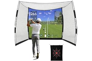 MangoStar Golf Net, 11x8ft Golf Simulators Hitting Net with High-Density Impact Screen and Target Cloth, Heavy Duty Practice Cage for Swing Driving, Home Backyard Garage Indoor Outdoor Use
