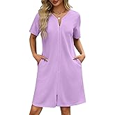Ekouaer Women Zipper Robes Waffle Short Bathrobe Lightweight House Coat with Pockets Soft Nightgown S-3XL