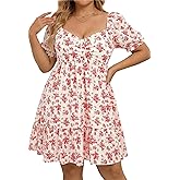 Talisea Women's Plus Size Summer Dress - Sweetheart Neck Puff Sleeve Casual Sundress Graduation Teen Babydoll Short Dresses