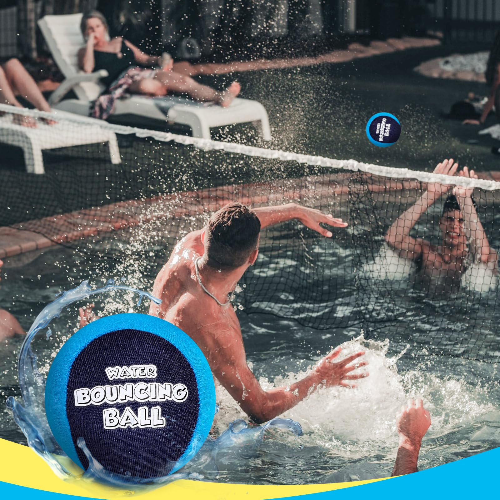 Shindel 2PCS Skip Balls with Skip Disc, Blue Water Bouncing Balls Water Skip Balls with Storage Bag for Swimming Pool Beach Toys Great for All Ages