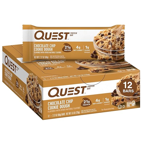 QUEST NUTRITION CHOCOLATE CHIP COOKIE DOUGH PROTEIN BARS, HIGH PROTEIN, LOW CARB, GLUTEN FREE, KETO FRIENDLY, 12 COUNT