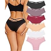 ALL OF ME Women Cotton Underwear Sexy Criss Cross Lace Trim Low Rise Cheeky Bikini Panties 6 Pack