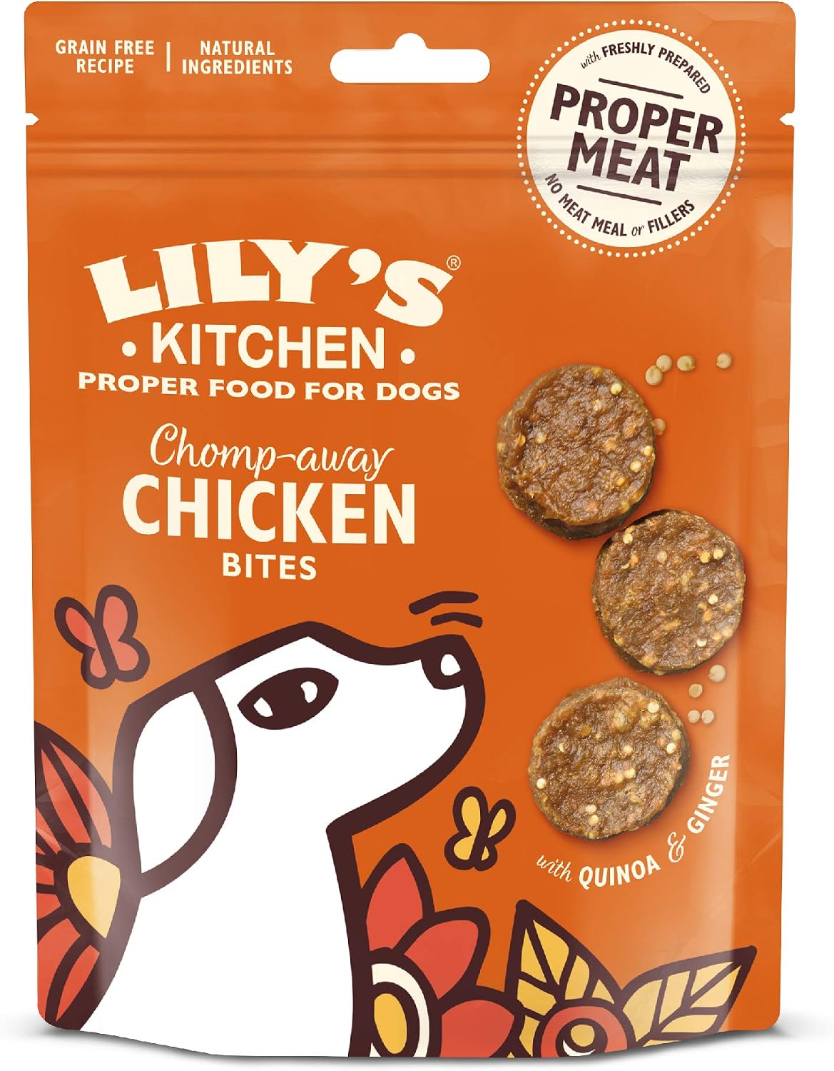 Lily’s Kitchen Made with Natural Ingredients Adult Dog Treats Packet Chomp-Away Chicken Bites for Small Medium, Large Dogs 8 x 70g