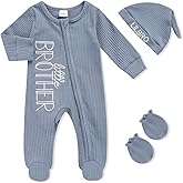 TITKKOP Newborn Baby Boy Outfits Zippered Romper Letter Embroidered Coming Home Jumpsuit with Hat Mittens