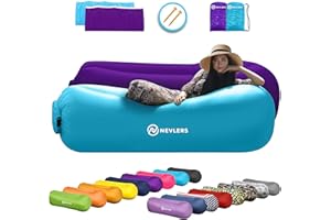 Nevlers 2 Pack Inflatable Loungers Air Sofa Couch | Perfect for Beach Chair Camping Chairs or Portable Hammock |Travel Bag Pouch, Pegs & 3 Pockets| Movie Seating & Camping Accessories Blow Up Lounger