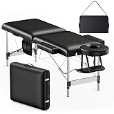 Brelley 2-Fold Aluminum Adjustable Massage Table Portable 22.8" W Black | Aluminum Frame Adjustable Height, with Side Pocket &amp; Carrying Bag, Esthetician Spa Facial Tattoo Bed, 490Lbs Load Capacity