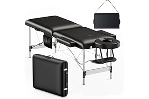 Brelley Massage Table Portable, 2-Fold Lash Bed with Side Pocket, Adjustable Height, Sturdy Aluminum Frame, Esthetician Spa Facial Tattoo Bed with Face Cradle & Carrying Bag, Black