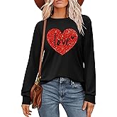 VVNTY Valentine Shirts for Women: Cute Love Graphic Tee Long Sleeve Heart Tops