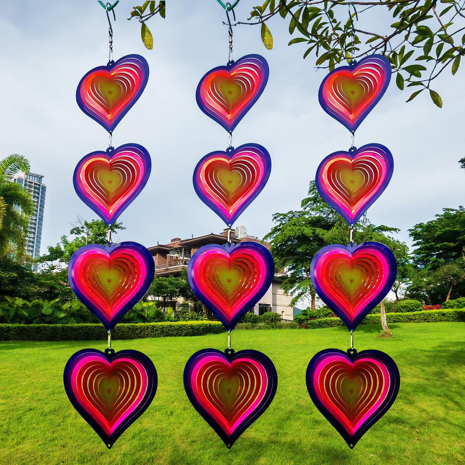 DJUAN Heart Wind Spinners Outdoor Garden Decor - Birthday Gifts for Mom Grandma Women,Metal Hanging Ornaments for Yard Lawn Window Ceiling Home Christmas Day Party Wedding Decoration