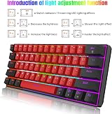 Snpurdiri 60% Mechanical Gaming Keyboard Red Switches USB-C UK Layout US view 3