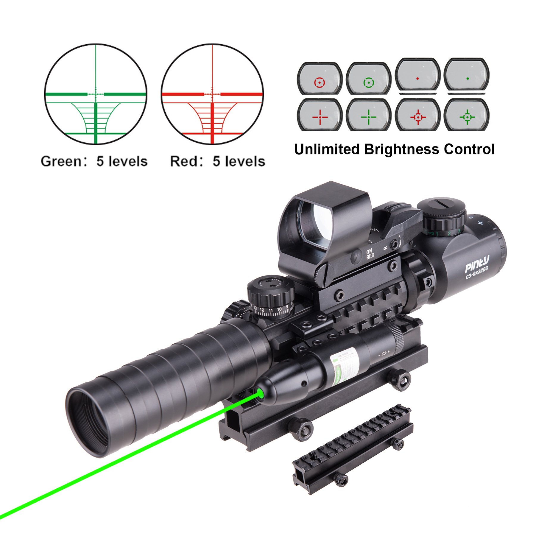Pinty Rifle Scope 39x32 Rangefinder Illuminated Reflex Sight 4 Reticle