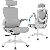 GABRYLLY Ergonomic Mesh Office Chair- White Desk Chair, Flip-Up Armrest, Adjustable Headrest, Tilting with Soft Seat and PU Wheel, Elite Home Desk Chair for Work, Study, Gaming (GY1108)