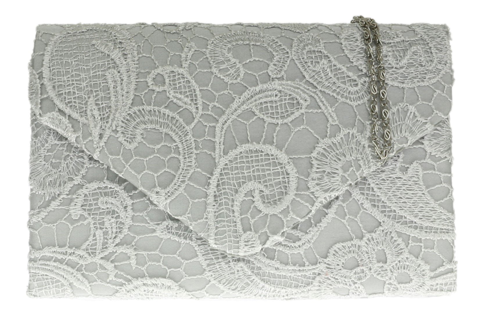 Girly HandBags Satin Lace Clutch Bag Shoulder Chain Elegant Wedding Evening Womens Gift -- Silver(Size: W 22, H 12, D 5 cm (W 9, H 5, D 2 inches))