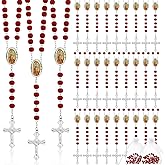36 Pcs Wooden Bead Rosary Necklace with Crucifix and Our Lady of Guadalupe Scented First Communion Rosary with 36 Organza Bags Baptism Favors Catholic Gift for Men Women