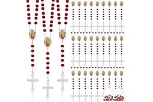 TAIYIN 36 Pcs Wooden Bead Rosary Necklace with Crucifix and Our Lady of Guadalupe Scented First Communion Rosary with 36 Organza Bags Baptism Favors Catholic Gift for Men Women