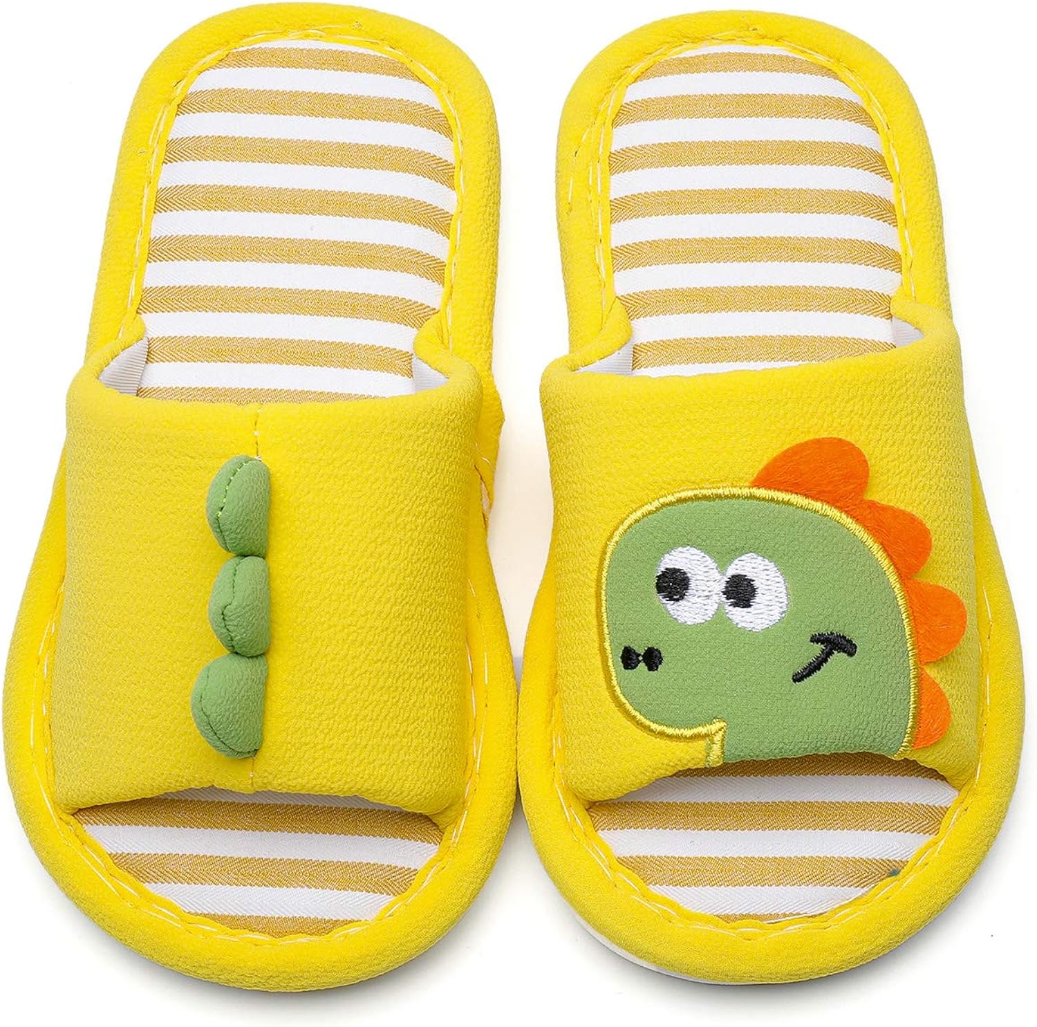 MEMON Toddler House Slippers Dinosaur Shoes For Boys Open Toe Cotton Linen Comfort Slip on Indoor Home Slippers for Girls and Boys